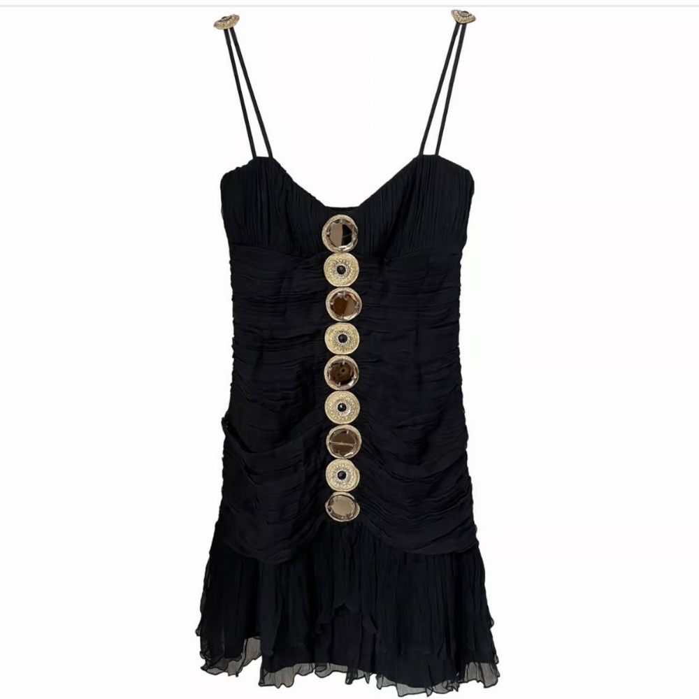 Vintage - Temperley London Black Silk Mid Length Dress 16 - Picture 4 of 7
